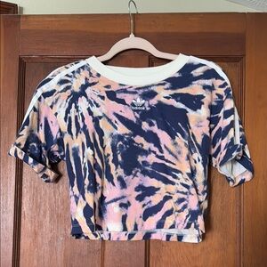 Adidas Women's Short Sleeve Tie-Dye Tee - Pink and Navy